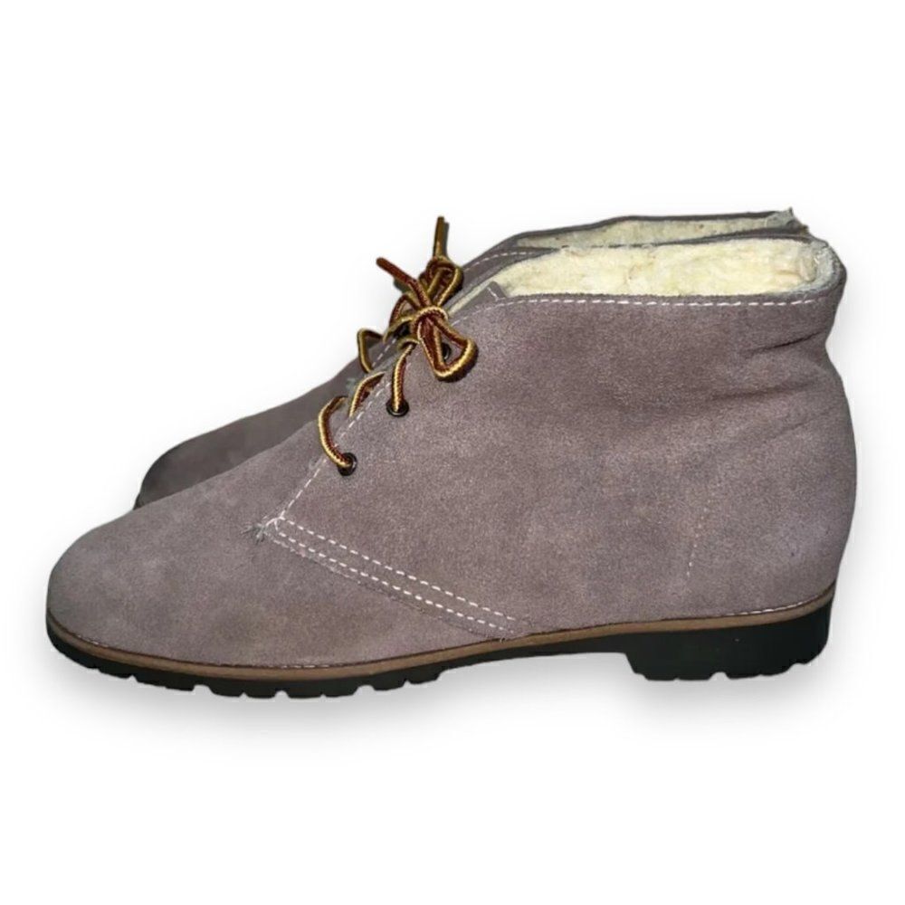 Wimzees Suede/Shearling Chukka Boots Brown‎ Made in USA Women's 10